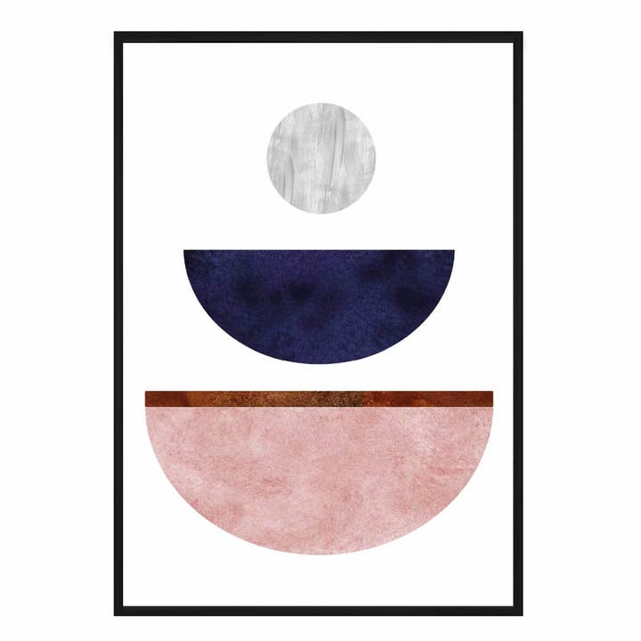 Geometric Abstract Navy Blue, Blush Pink and Copper No 2 for wholesale by Artze Wall Art