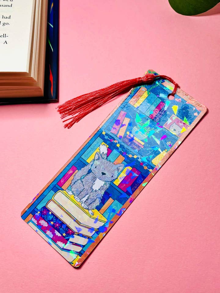 Cat Bookmark- Handmade Holographic Bookmark for wholesale by Pixiecraft