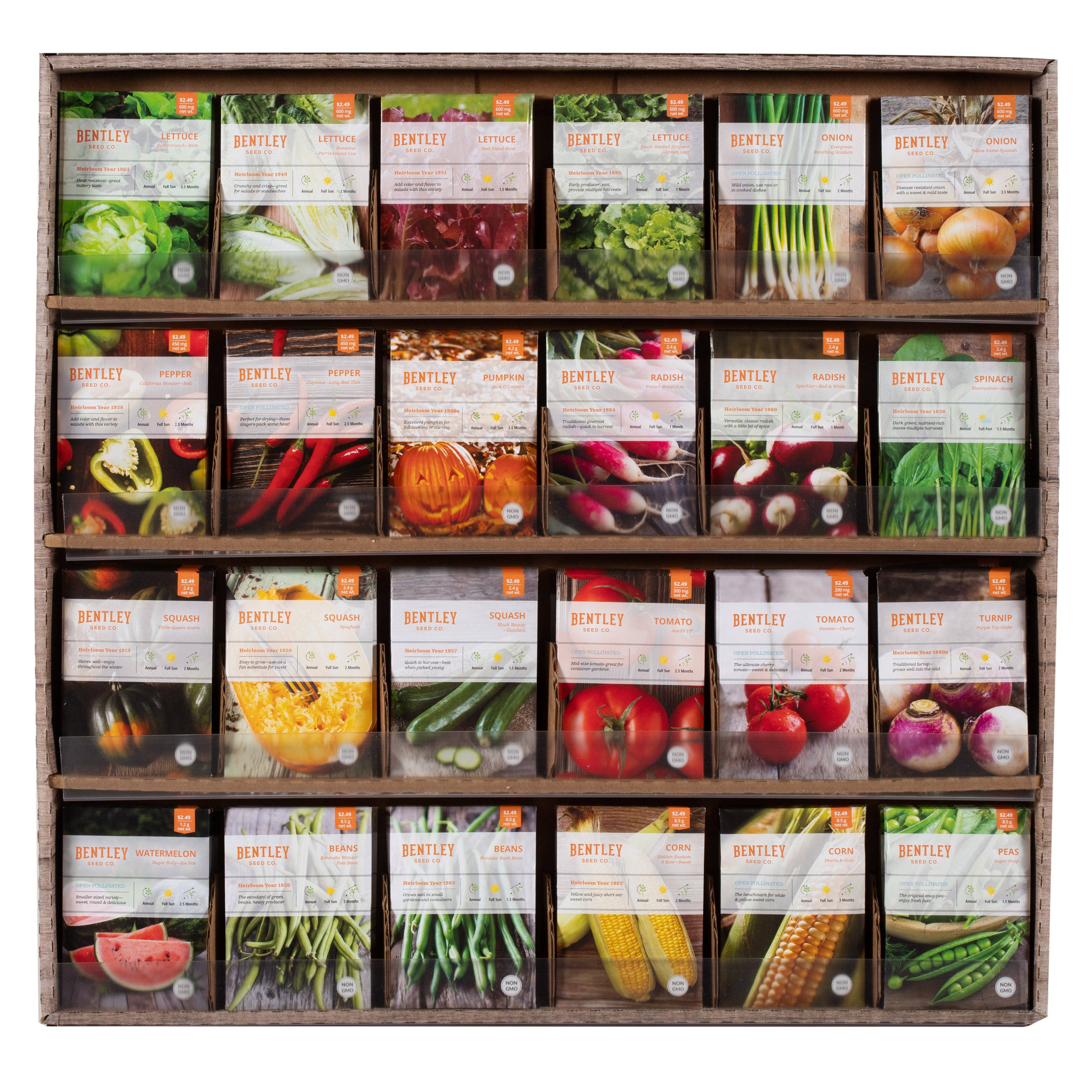 Bentley Seed Co. - Wholesale Retailer Display Stand/Case - 500 Piece Vegetable and Herb Seed Packet Retail POS Corrugated Display2