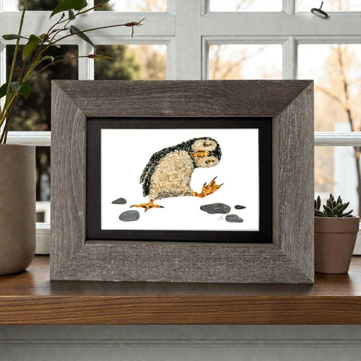 Black Puffin Bird 5x7 Print – Maine Made Repurposed Wood Frame for wholesale on Faire1