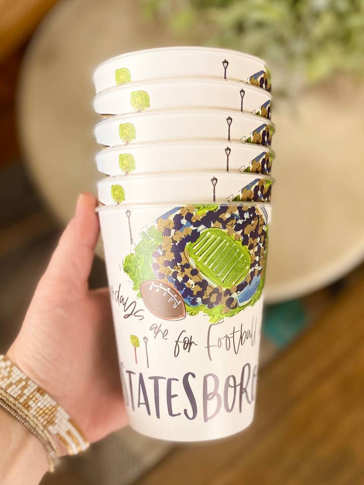 Statesboro Reusable Cups, tailgating collegiate game day for wholesale by Happy By Rachel, LLC