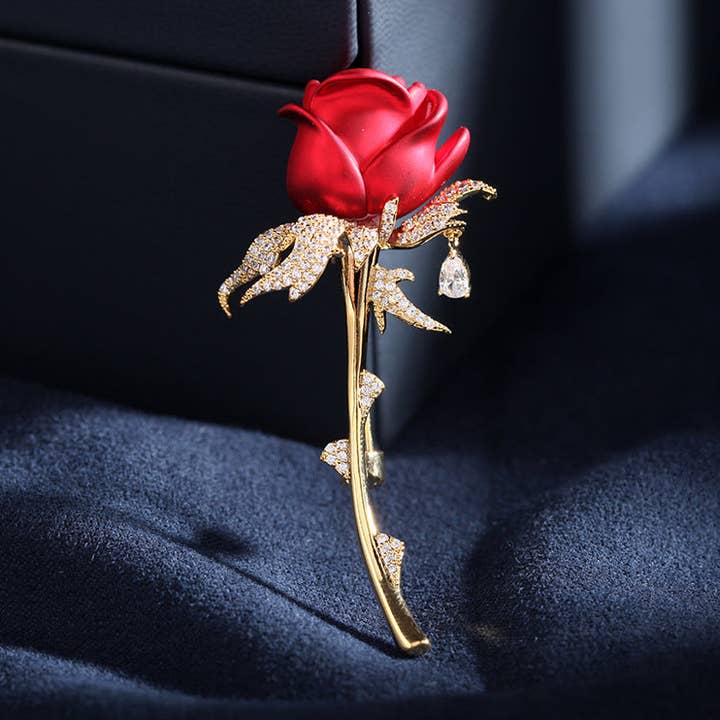 Rose Flower Red Blue Flower Wedding Brooch in Solid Copper for wholesale by Perimade & Co. LLC