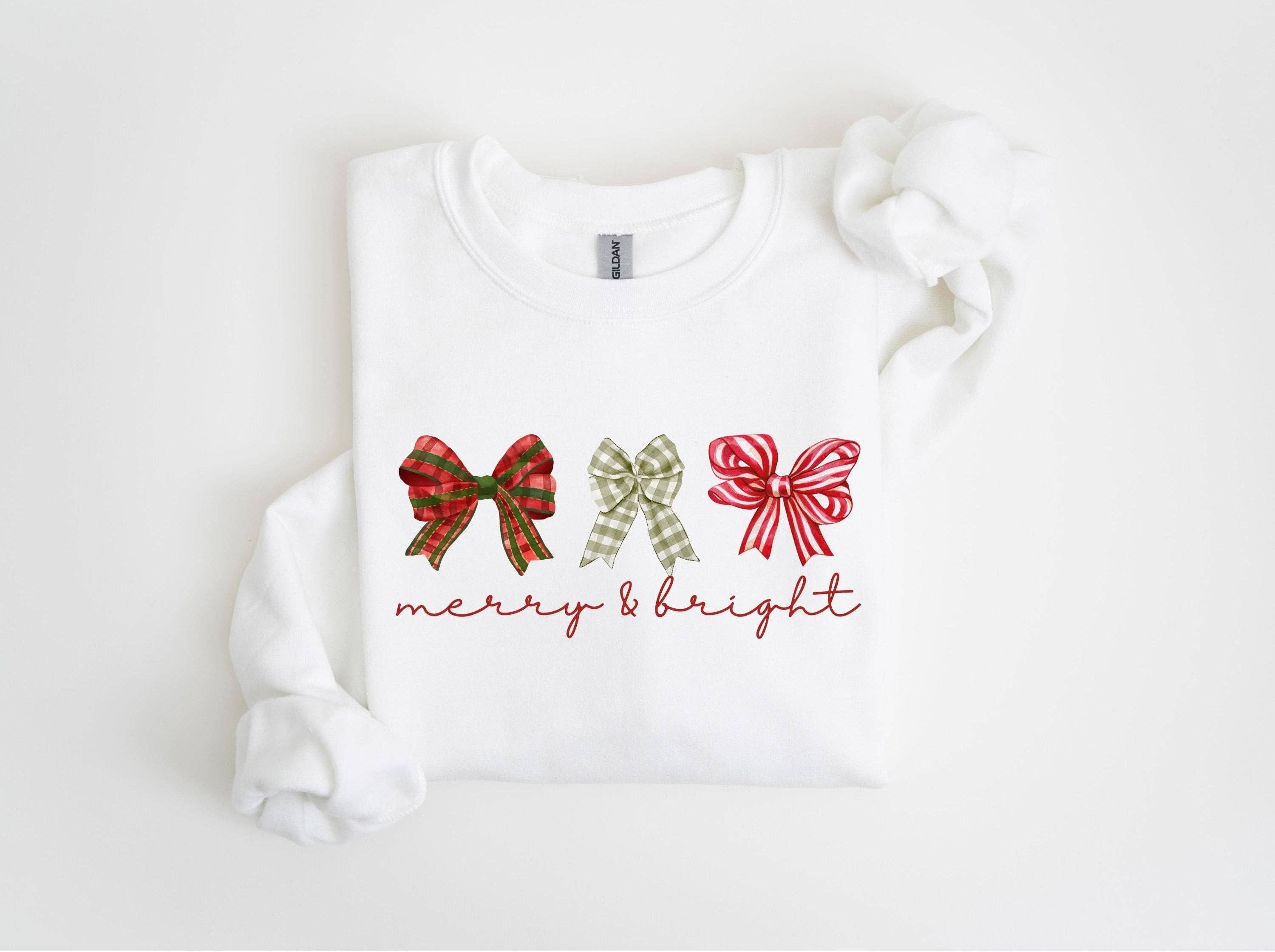 White Merry and Bright Three Bows Sweatshirt for wholesale on Faire4