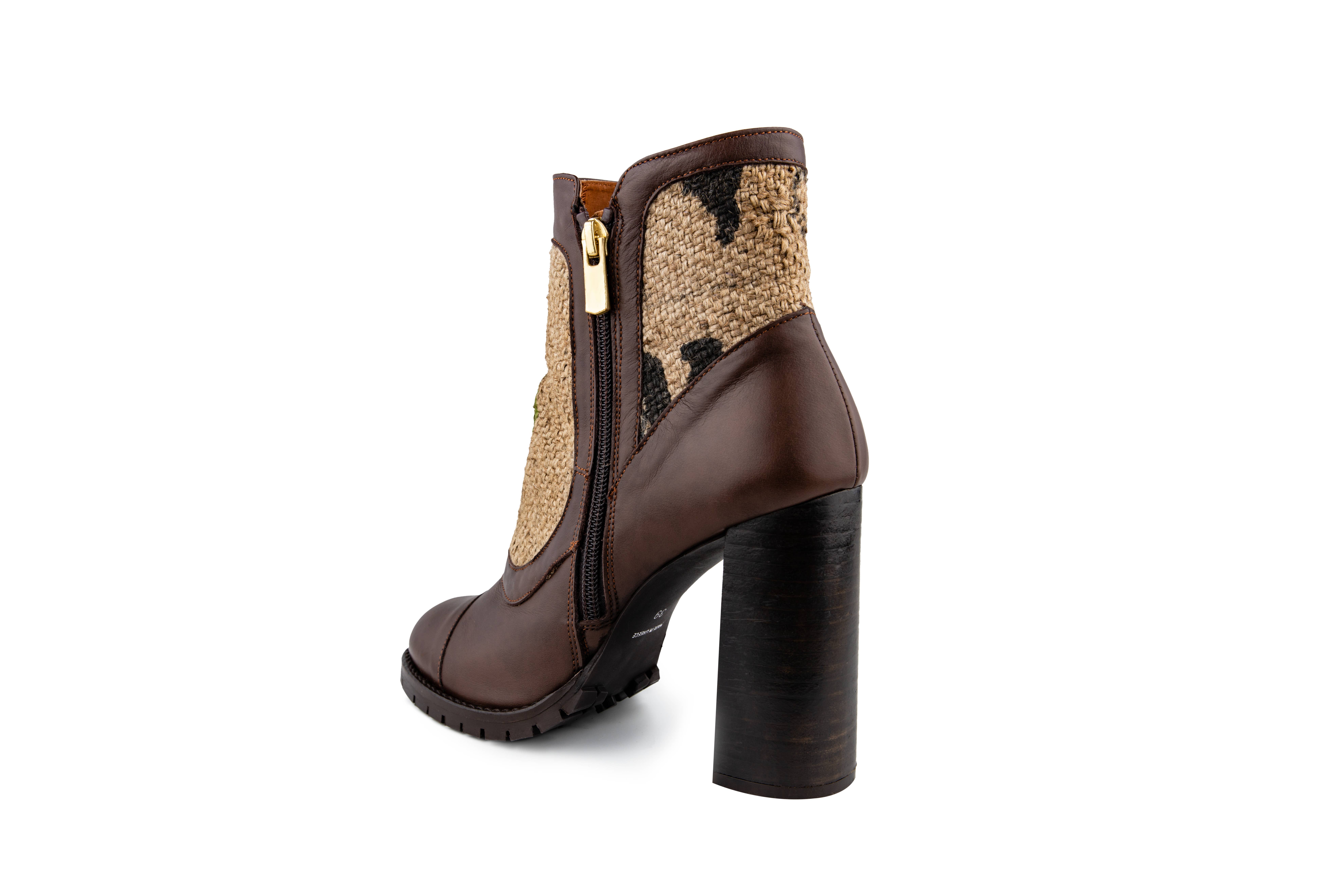 BROWN Coffee Burlap Ankle Boots for wholesale on Faire3