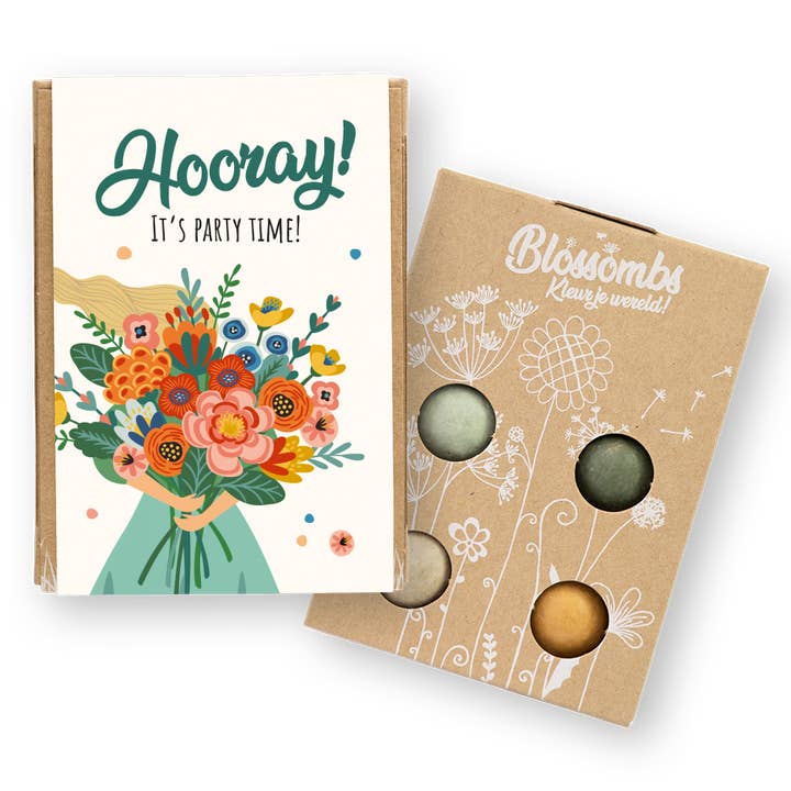 Mini Gift Box with 4 Blossombs – "Hooray, Let’s Party!" for wholesale by Blossombs