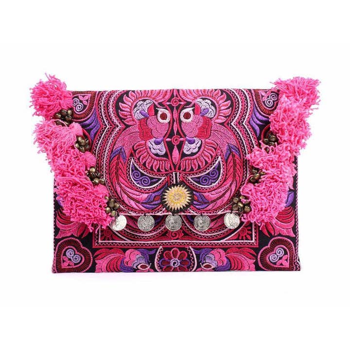 Pochette Brodée Multi Tassel Bird - Thaïlande pour la vente par Lumily