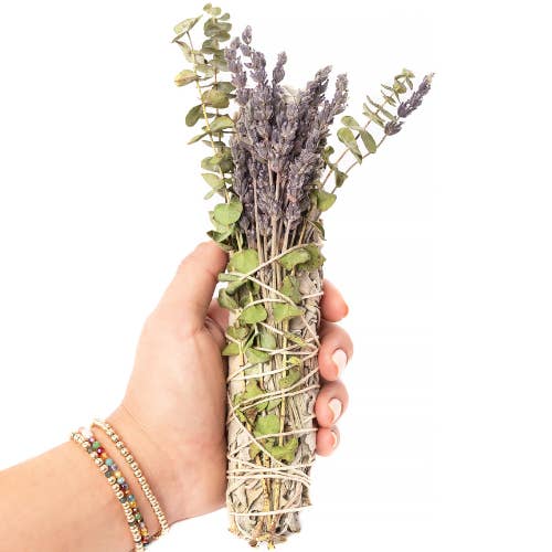 Sarimoire - Vente Bâton de sauge - Paquet de sauge de 8 po enveloppé de lavande et d'eucalyptus1
