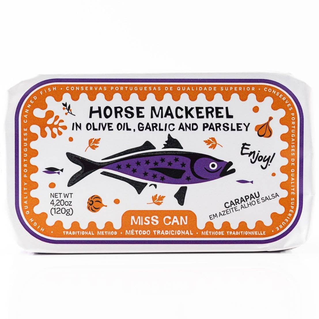 Miss Can by Tin2Table - Wholesale Tinned Fish - HORSE MACKEREL FILLETS IN OLIVE OIL, GARLIC AND PARSLEY0