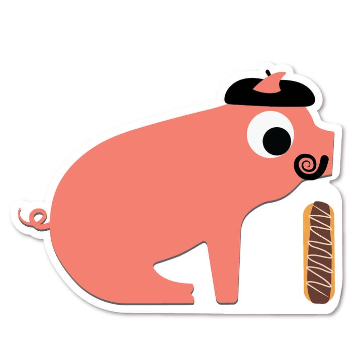 French Pig & Eclair 3" Vinyl Sticker for wholesale by Ampersand M Studio