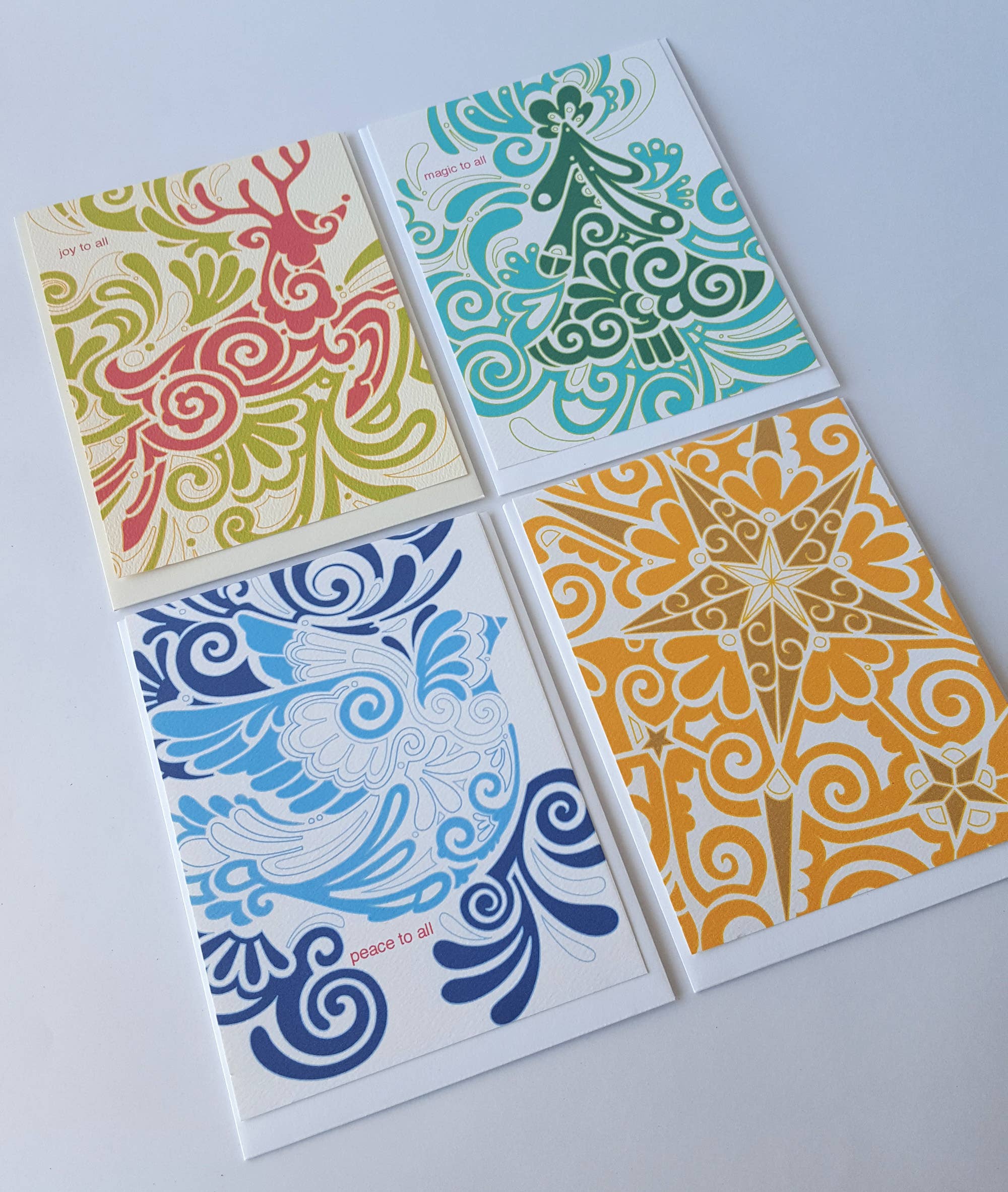 Little Green - Wholesale Christmas Card - Folk Art Swirl Christmas Greeting Card Set of 82