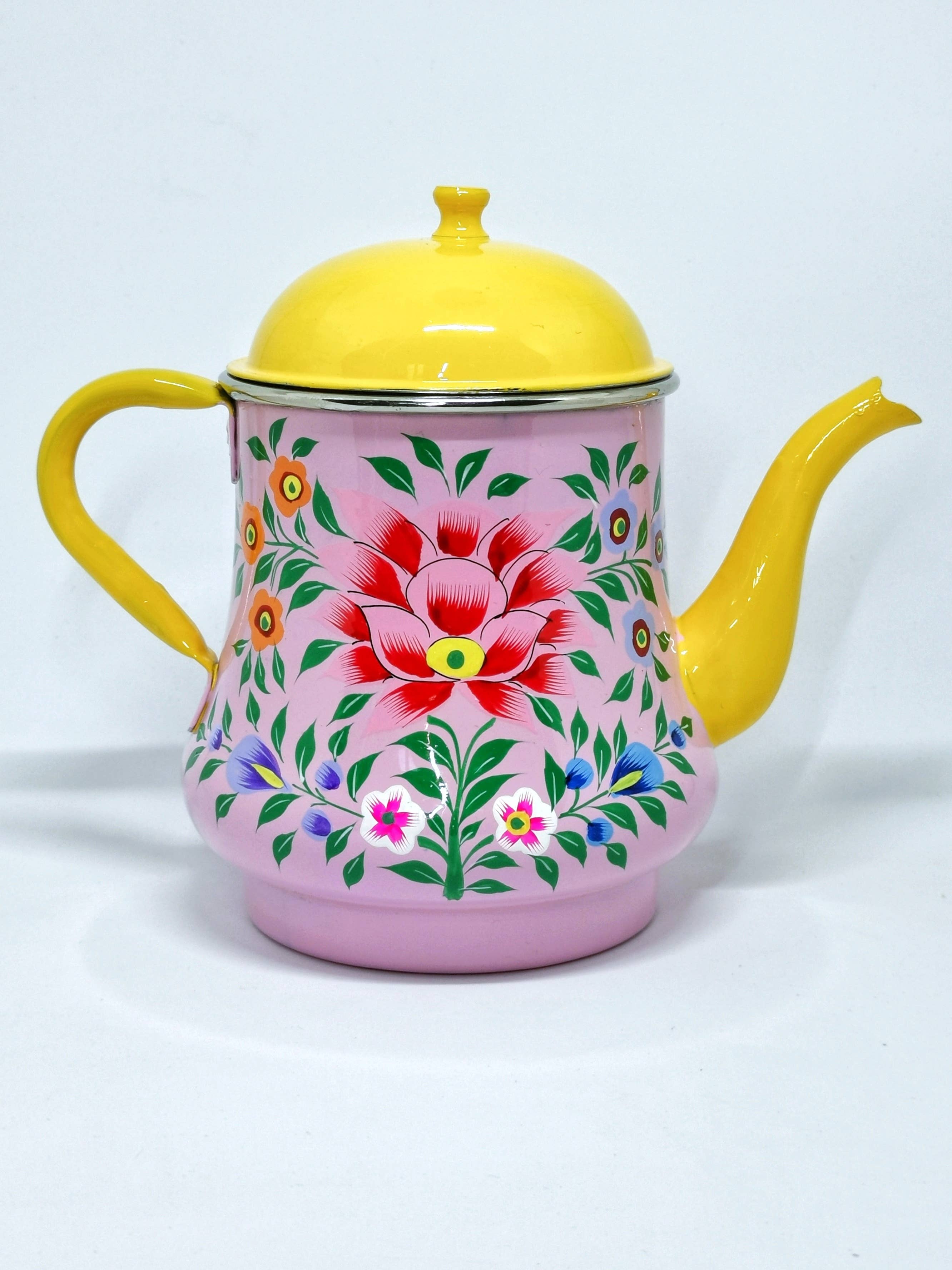 Nayda Diaries - Wholesale Tea Pot - Indian enamel teapot with pink flower pattern