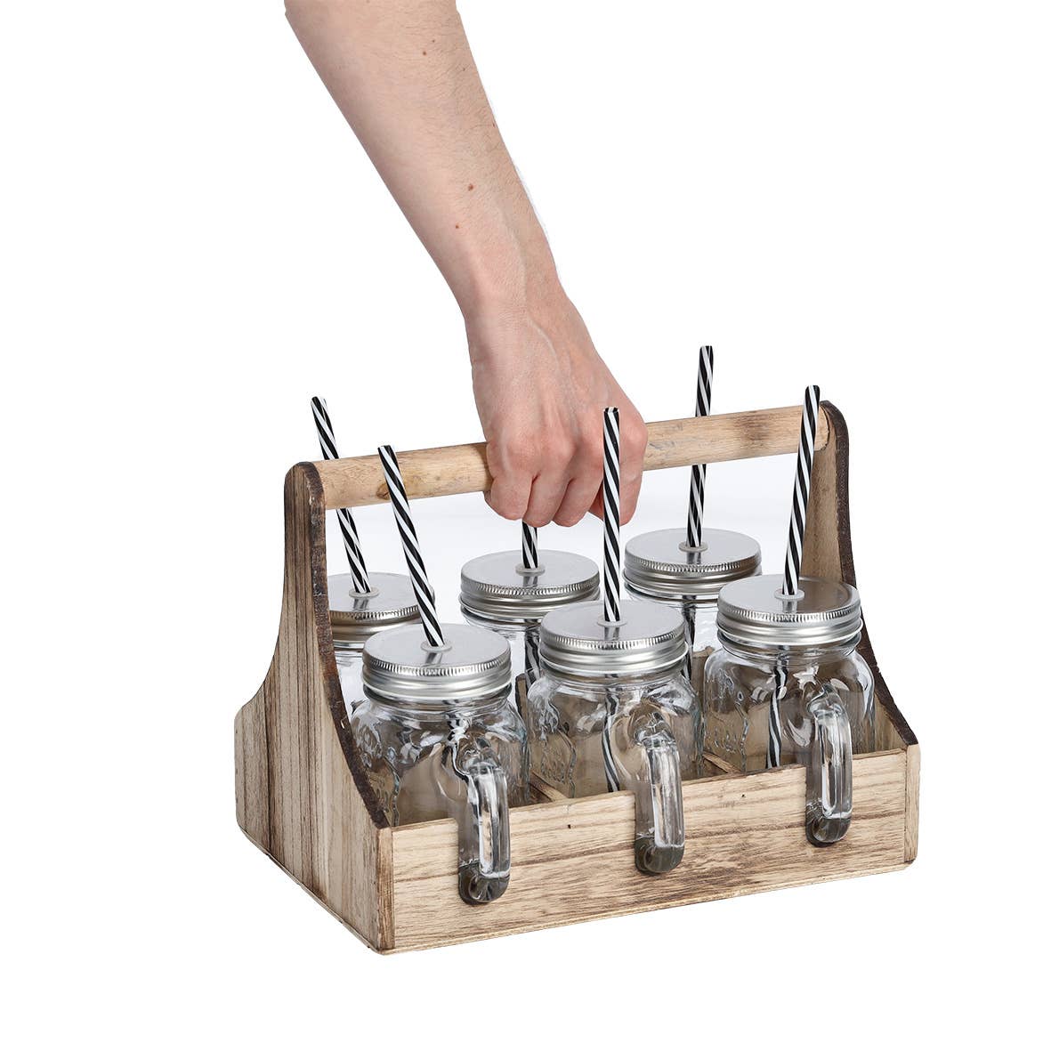 transparente Juego de 7 piezas para beber con vasos de vidrio, metal y madera de venta al por mayor en Faire4