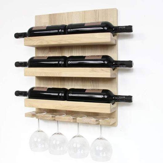 Træstativ - væghængt, rummer 6 flasker og 4 glas for engroshandel hos PromiDesign