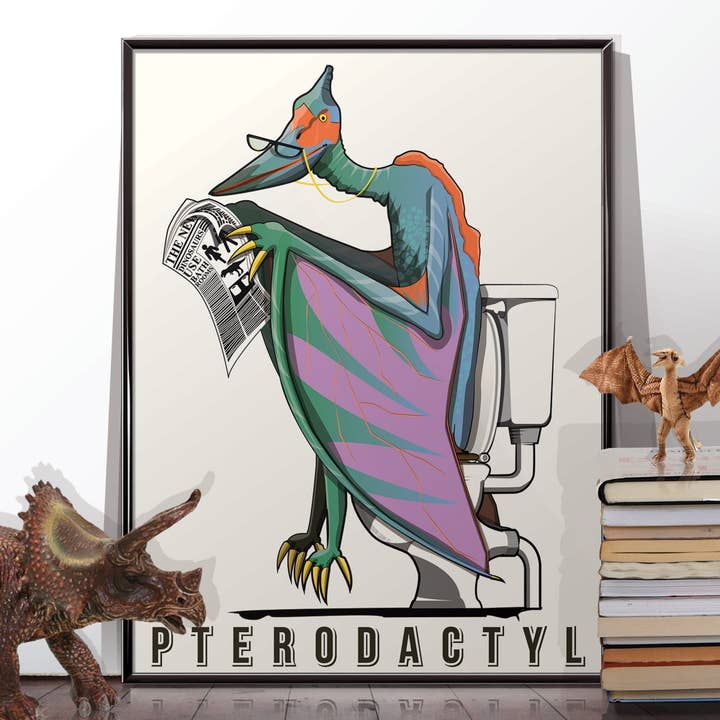 Póster de dinosaurio pterodáctilo en el baño para venta al por mayor de In The Washroom