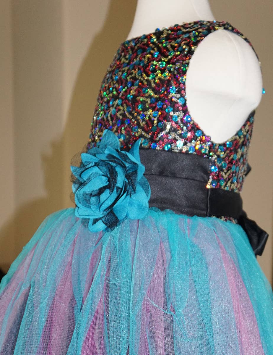 Angeline Kids - Wholesale Dress - Kids - Flower Girls Christmas Teal Beaded Sequin Tulle Dress4