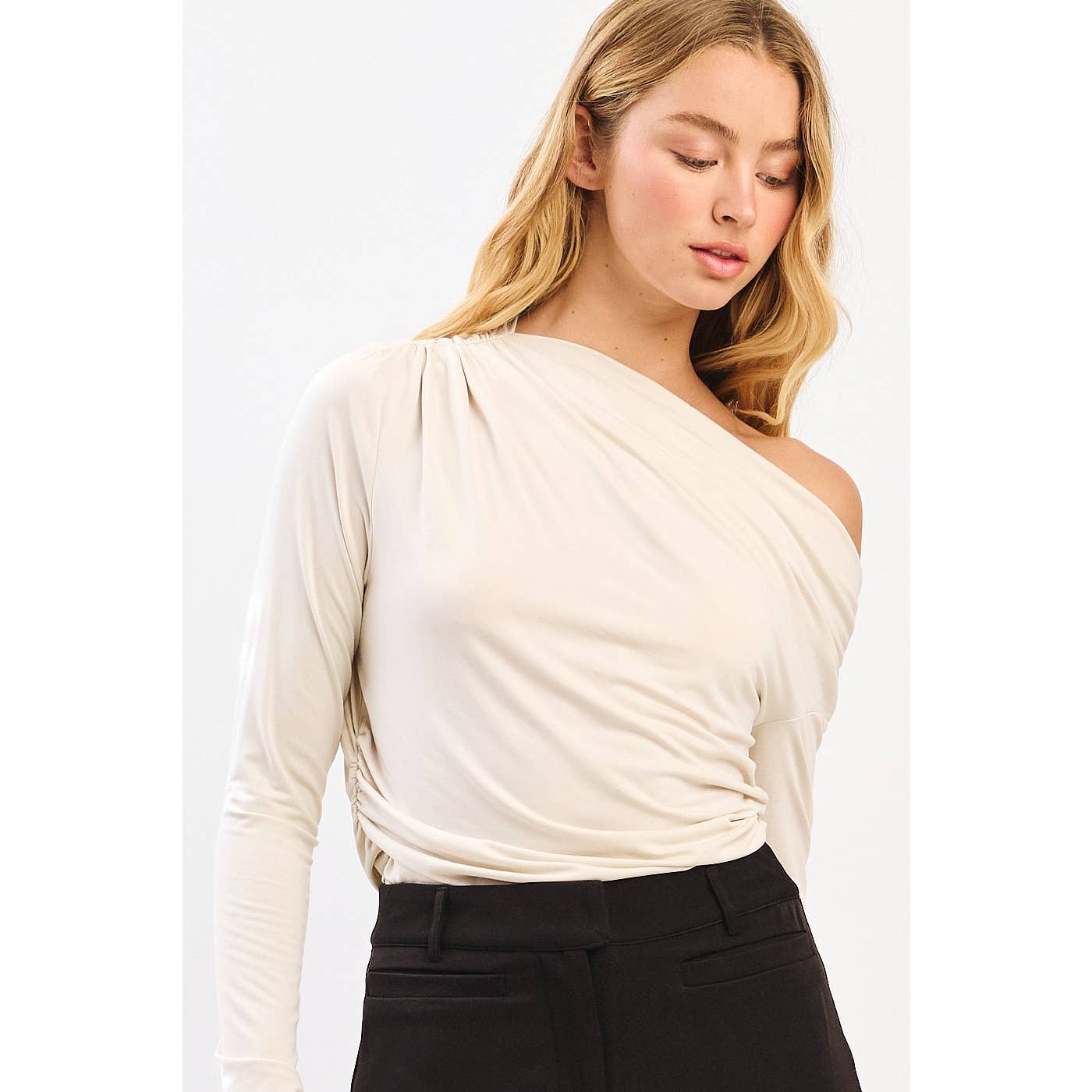 mittoshop - Wholesale Knit Top - Women's - ONE SHOULDER LONG SLEEVE DRAPE BRUSHED KNIT TOP4