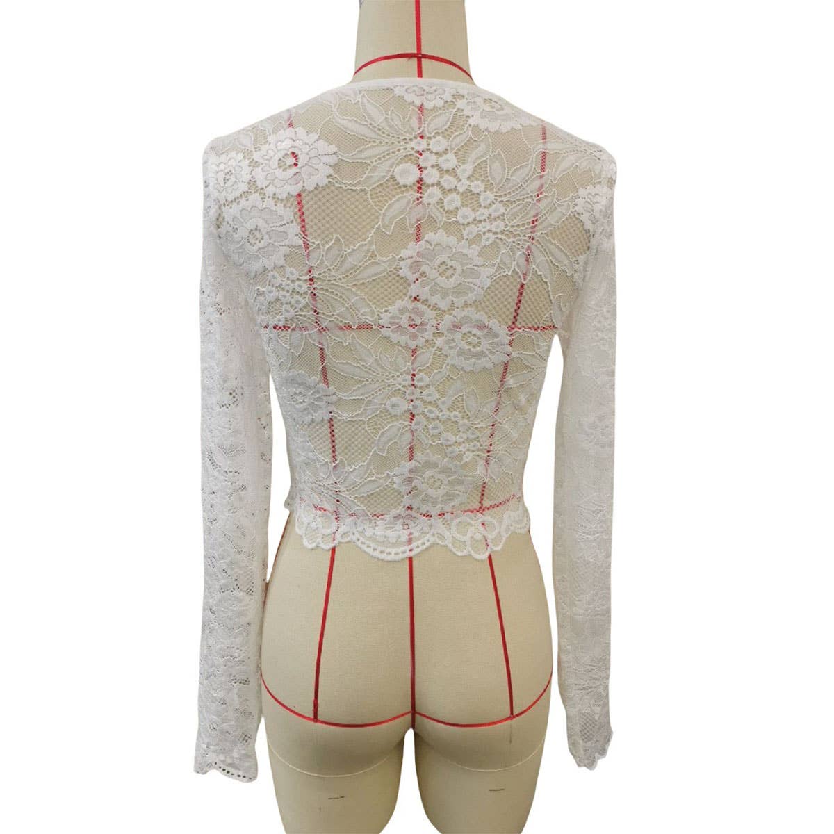 ACCITY - Wholesale Blouse - Women's - LACE FLORAL PRINT CROPPED SLIM FIT T-SHIRT TOP_CWTBLL34317