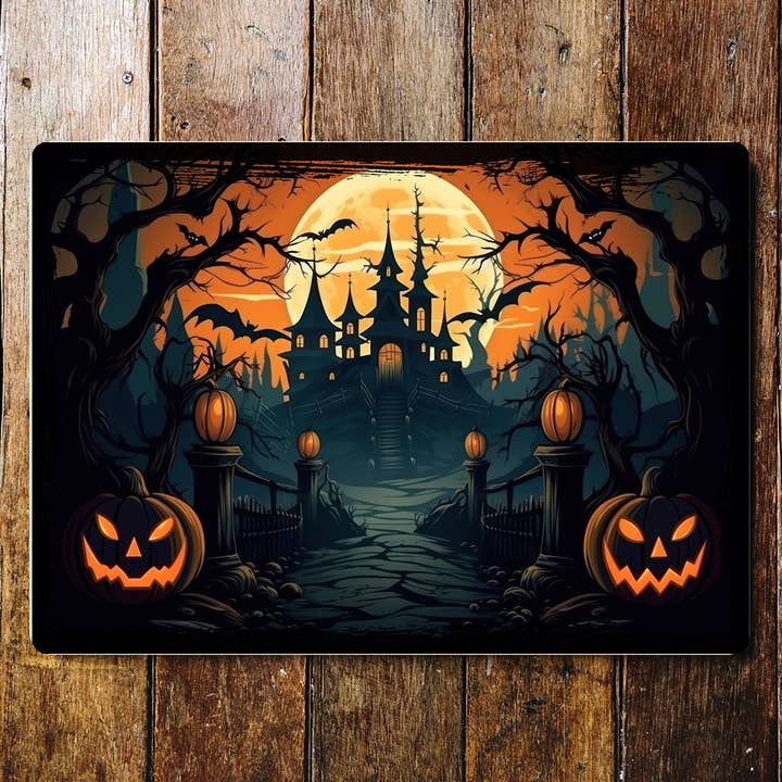 Halloween Evil Witch Lair Landscape Metal Sign Plaque for wholesale by The British Metal Signs Company