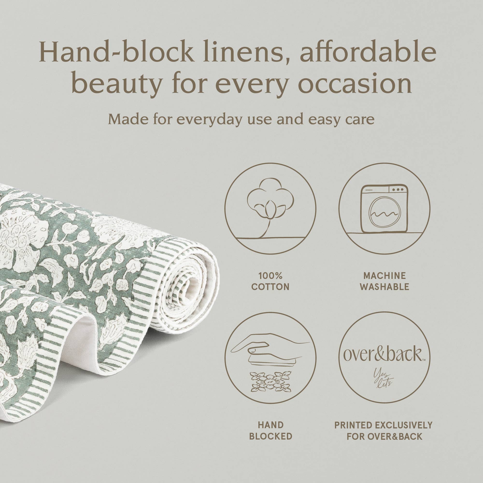 over&back - Wholesale Table Runner -  Hand-Blocked Table Runner Floral Patterns 18x10844