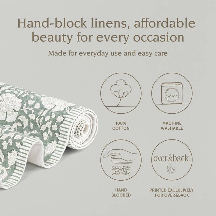 over&back - Wholesale Table Runner - Hand-Blocked Table Runner Floral Patterns 18x10844