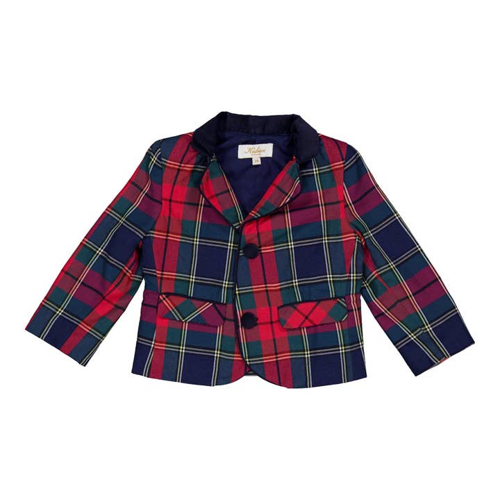 Edgard, Jacka för pojke, i marinblå och röd tartan för wholesale av Kidiwi handmade