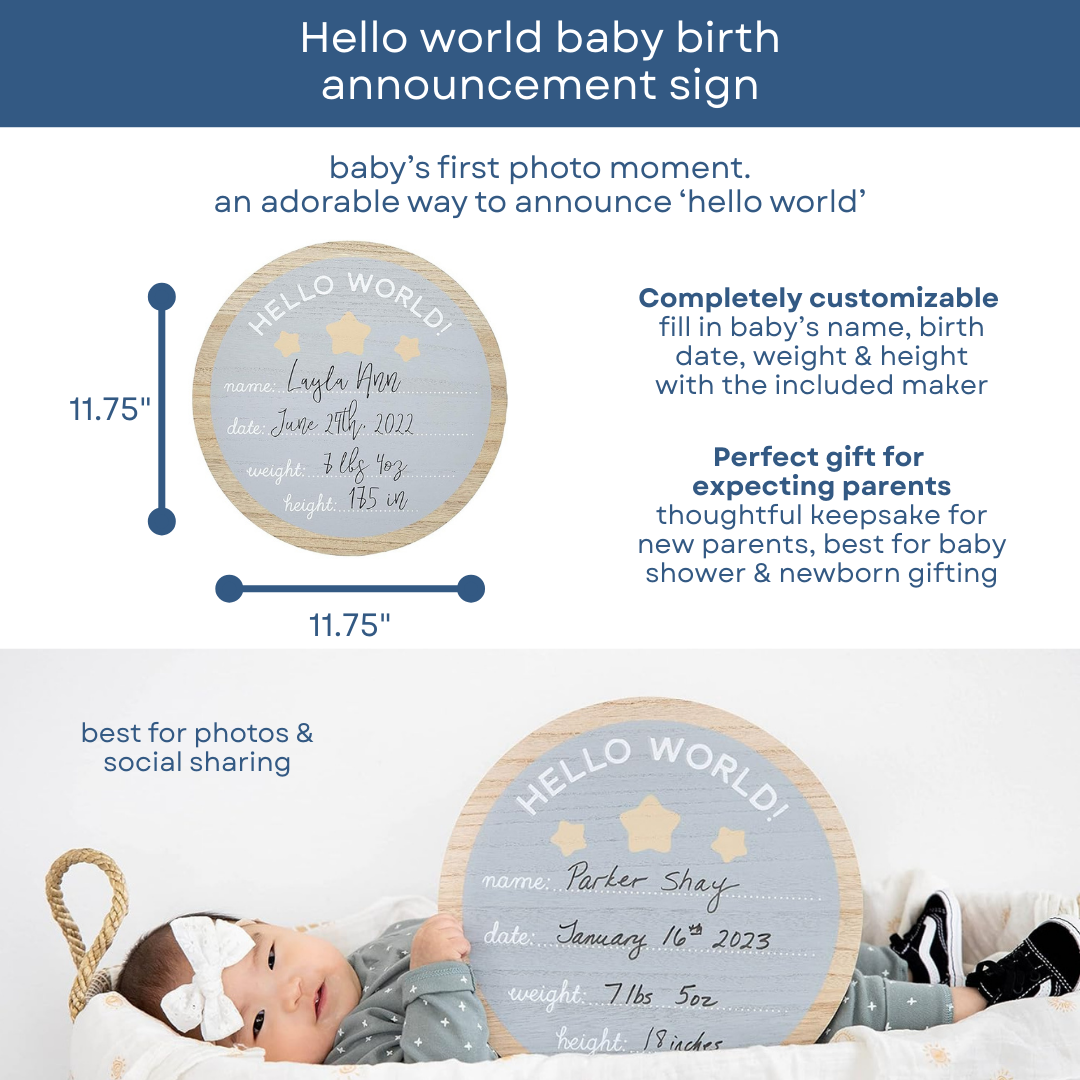 Kate & Milo - Wholesale Milestone Age Block - Kids & Baby - Hello World Fill in Photo Prop, Birth Announcement 3