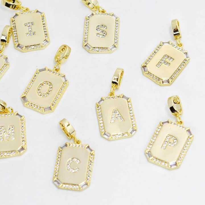Treasure Jewels Inc. - Wholesale Individual Charm/Pendant - Gold Square Initials Charm
