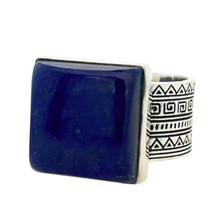 Lapis Lazuli Sacred Tribe Unisex Square Ring for wholesale by Esprit Creations