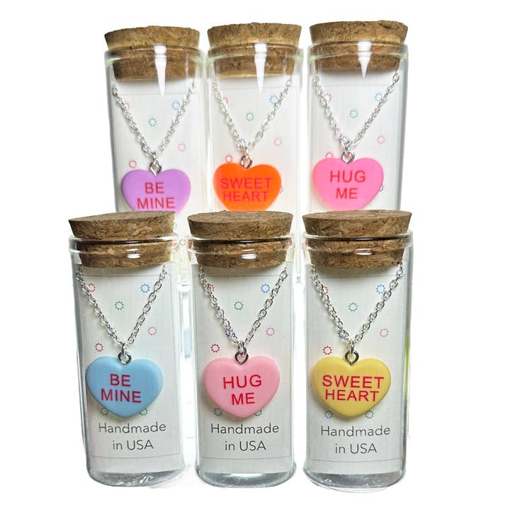 Valentine Conversation Heart Necklaces in a Bottle- Set of 6 for wholesale by Stratus