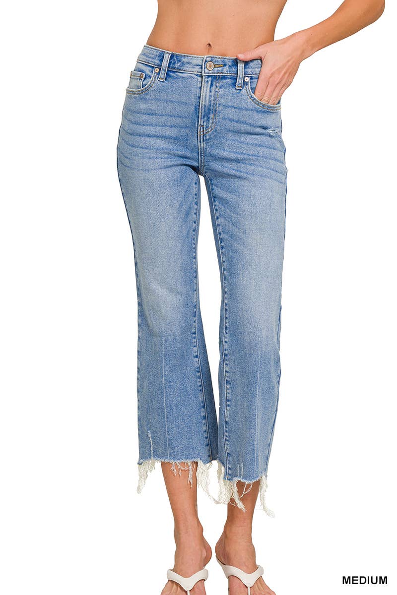 "._ Medium Washed Kick Crop Flare Denim Pants for wholesale on Faire1