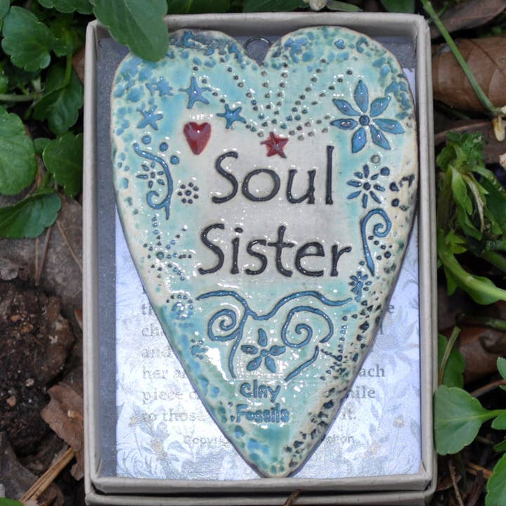 Clay Fossils - Wholesale Ornament - Soul Sister, year round ornament, handmade pottery, usa