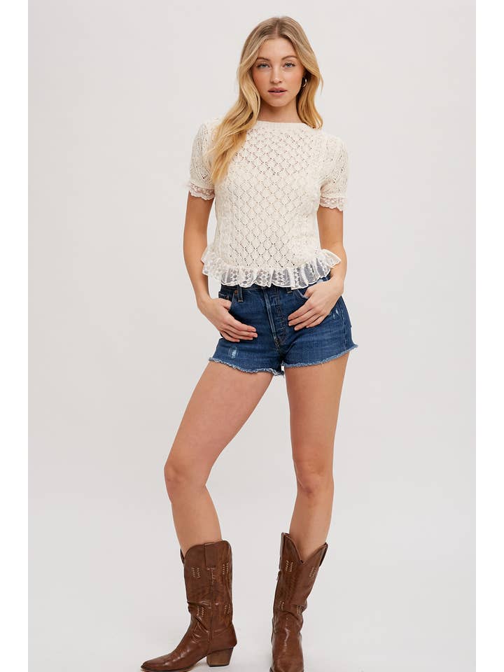 Bluivy - Wholesale Knit Top - Women's - CROCHET RUFFLE HEM KNIT TOP