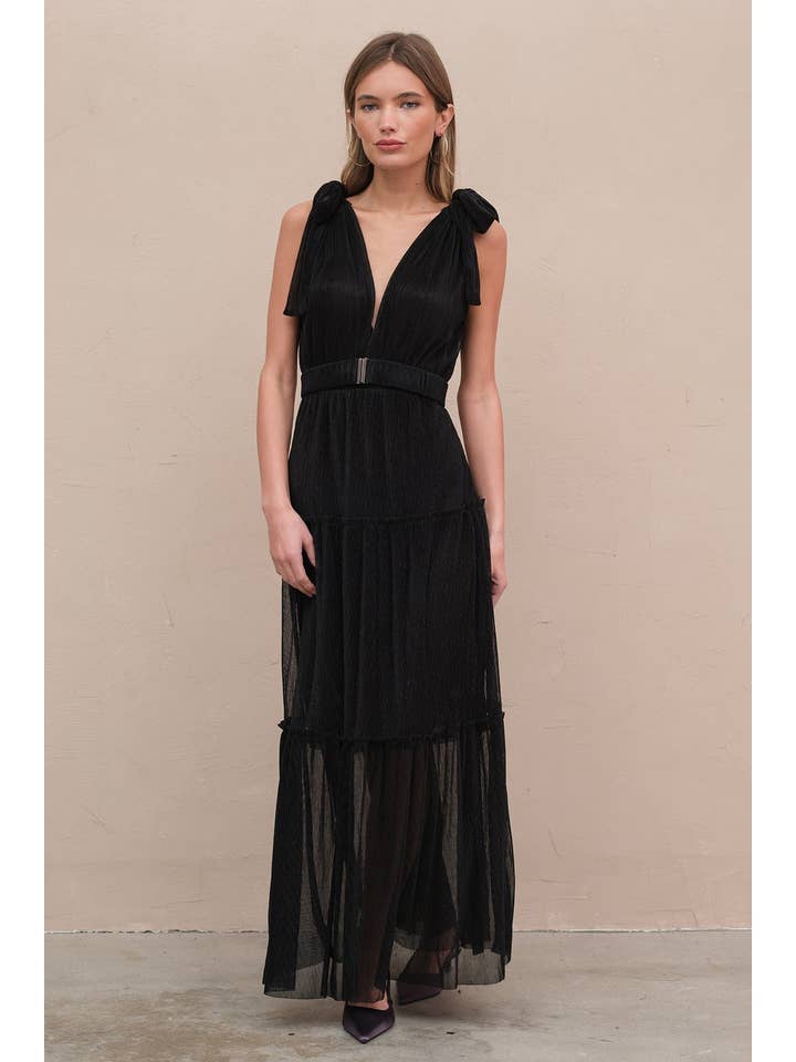 Black Lurex Pleats Dress - RD1019 for wholesale on Faire2