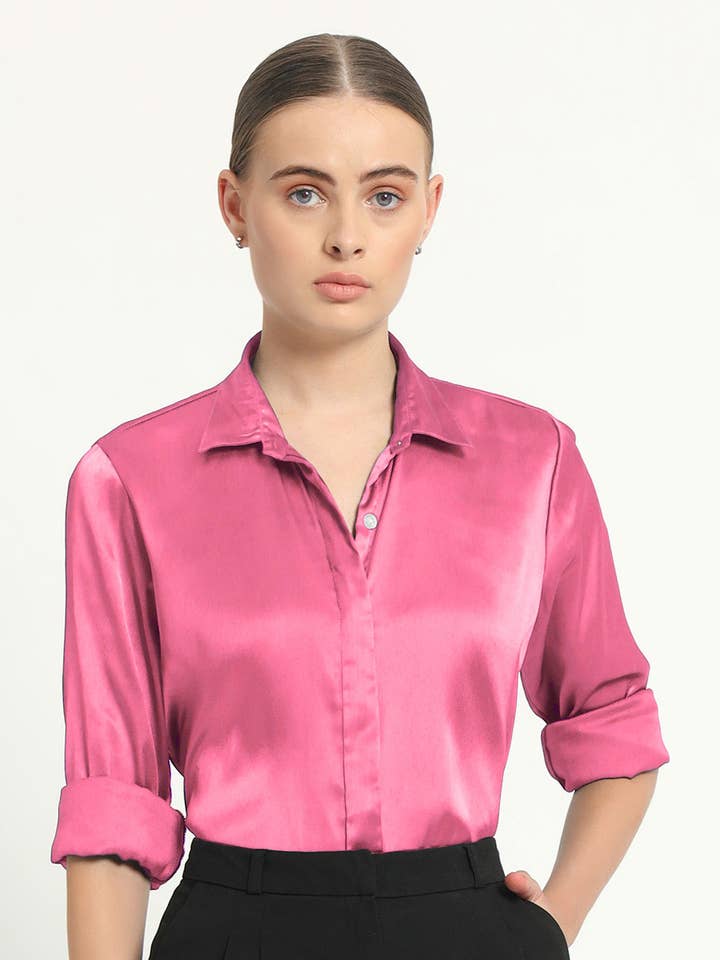 Satin Effect Formal French Rose Shirt for wholesale by Thevasa