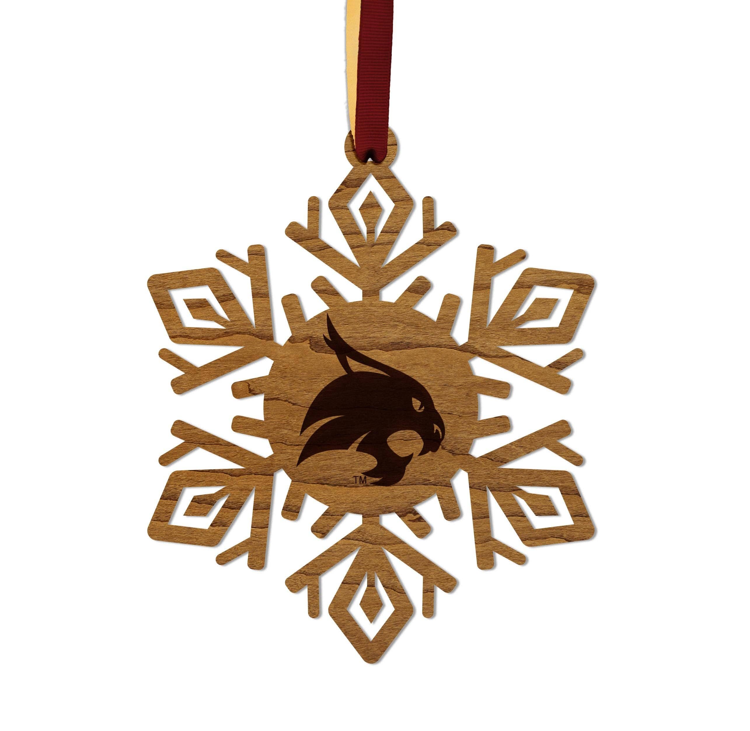 LazerEdge - Wholesale Ornament - Texas State University Bobcats Snowflake Ornament – Crafted from Cherry and Maple Wood – Texas State Bobcats0