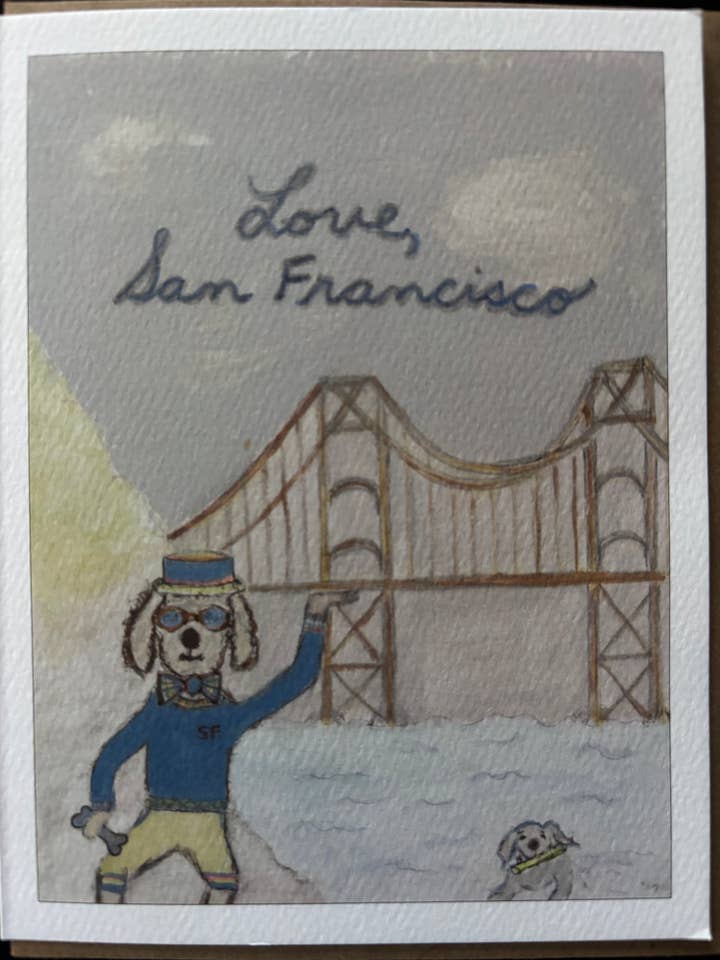 LOVE San Francisco dog card proud dog at Golden Gate Bridge for wholesale by Bernie Street Studios