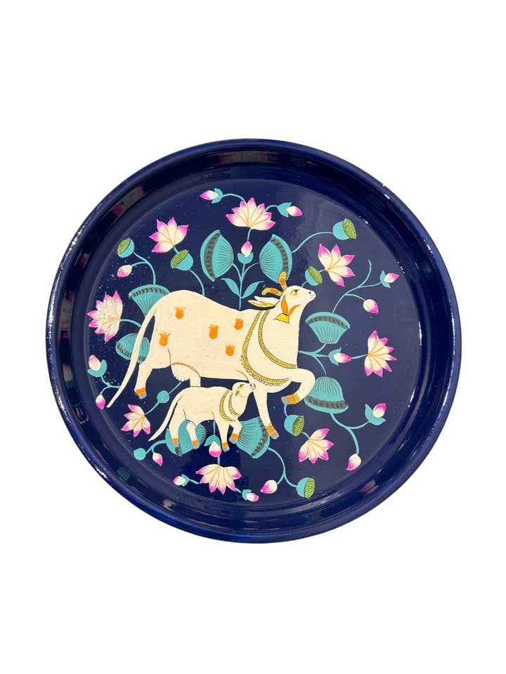 Hand-painted stainless steel food tray Srinagar for wholesale by Curiosity Lab