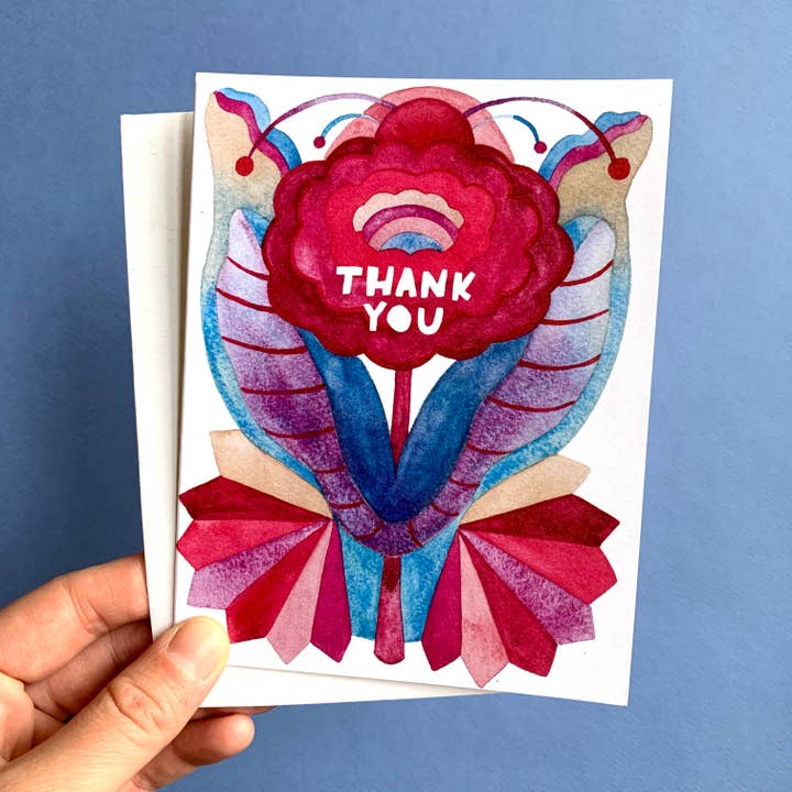 Katie Blanchard Art + Works - Wholesale Thank You Card - Zinnia Thank You - Folk Design Card1