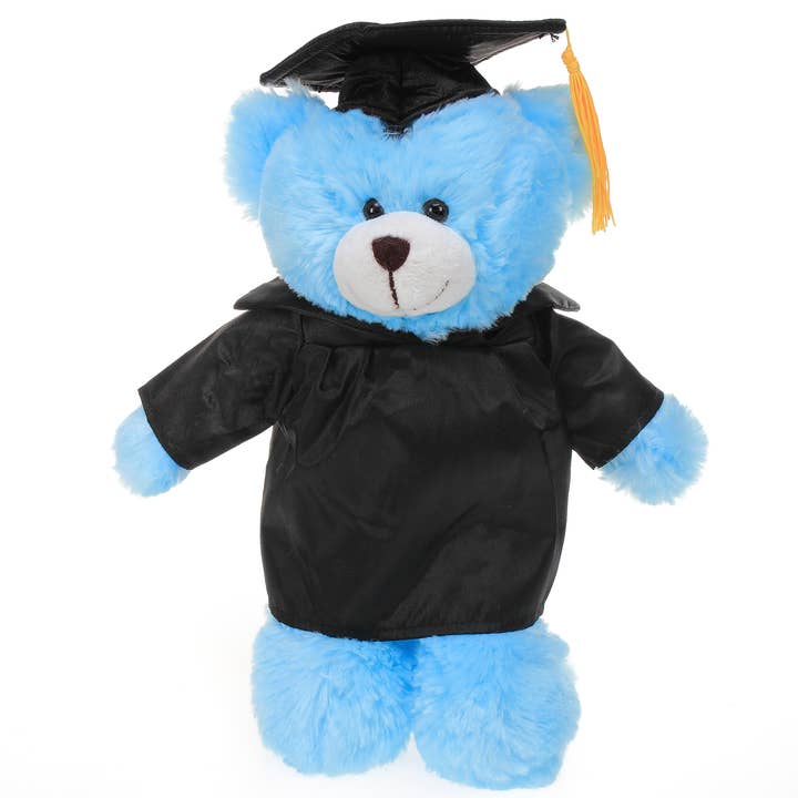 Personalisierter 12″ Abschluss-Bär in Blau mit maßgeschneiderter Mütze und Talar für den Großhandel von Plushland