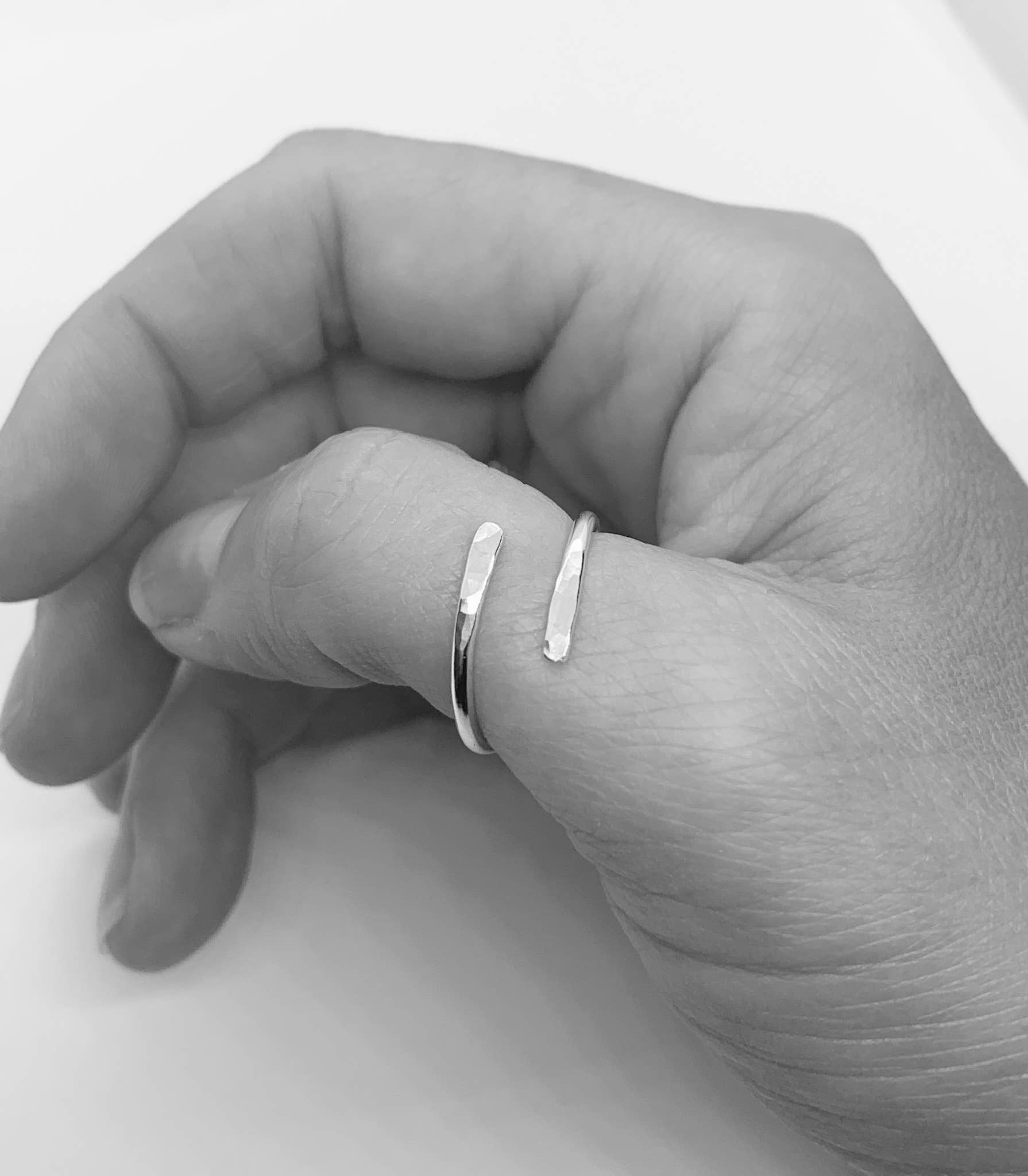 Verve Jewellery - Wholesale Band/Stacked Ring - Hammered adjustable ring for women, sterling silver2