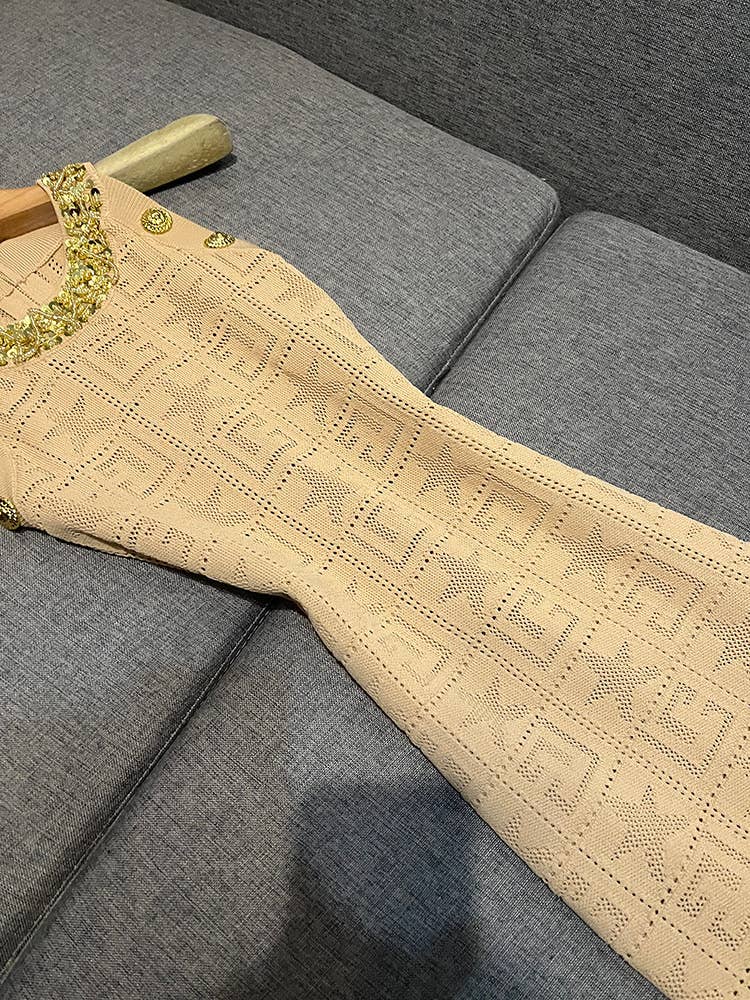 Sanyao Fashion - Venta al por mayor Vestido - Mujer - Vestido de punto ajustado sin mangas con cuentas hecho a mano SY41218