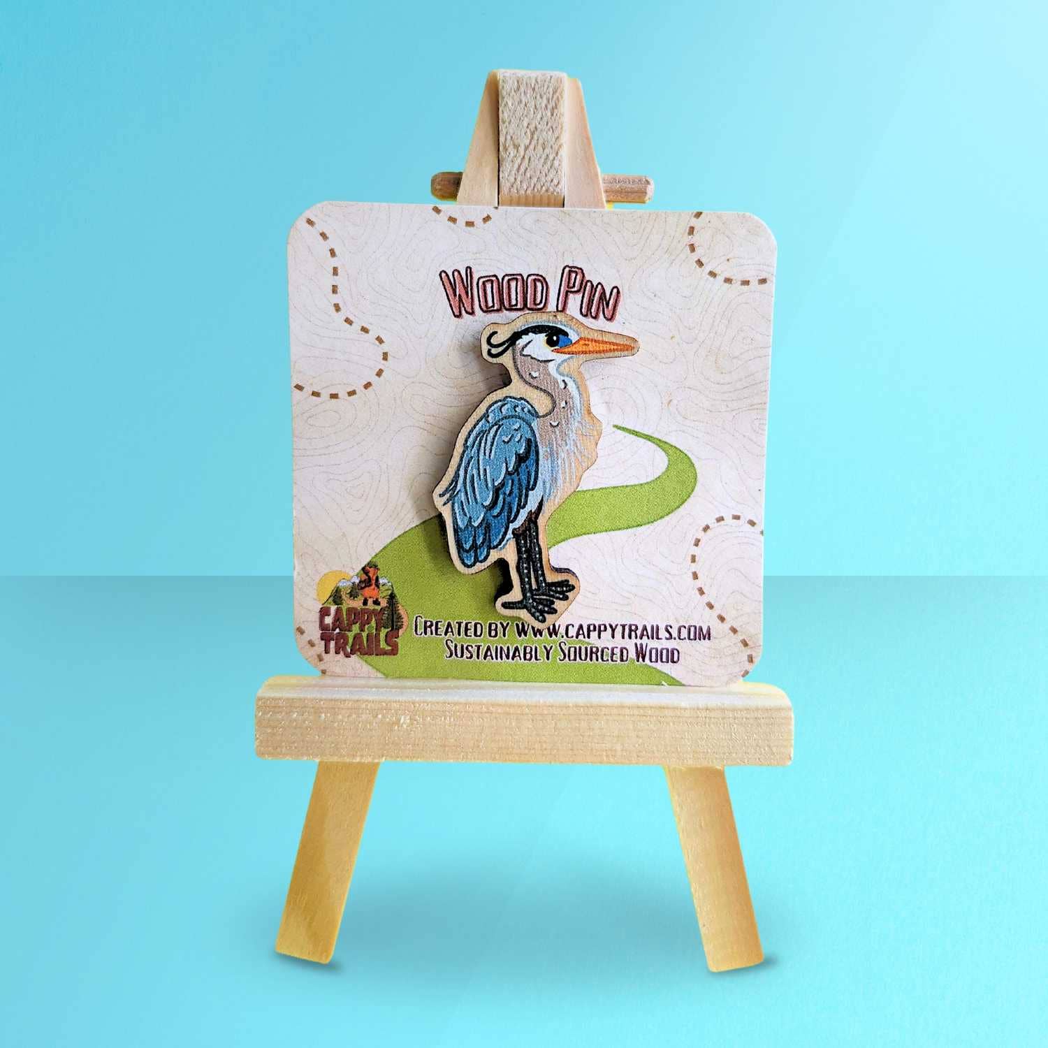 Cappy Trails - Vendita all'ingrosso Spilla da bavero - Spilla in legno di airone azzurro0