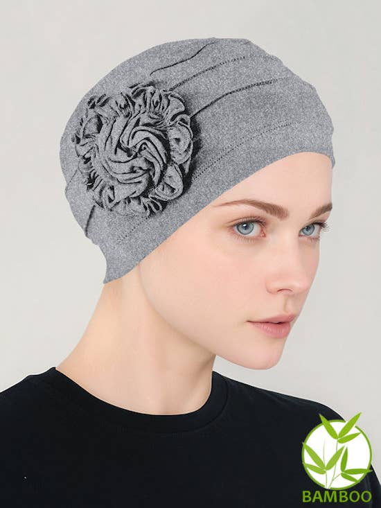 Bamboo Pleated Sunflower Cap Heather Gray for wholesale by Turban Plus