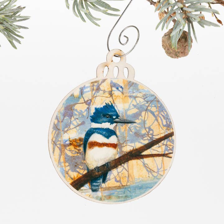 Belted Kingfisher Ornament | Christmas Ornament | Bird Ornament | Wooden Ornament | Bird Art | Bird Painting | Christmas Gift for Her | Bird for wholesale by Orphan Girl Fine Art