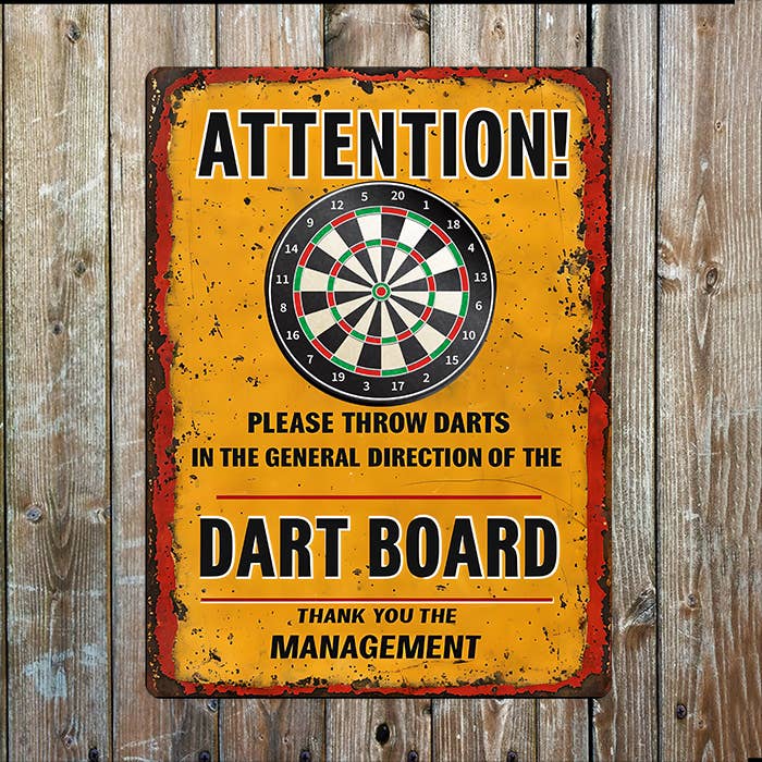 The British Metal Signs Company - Wholesale Sign - Attention Throw At Dart Board I Metal Sign Plaque0