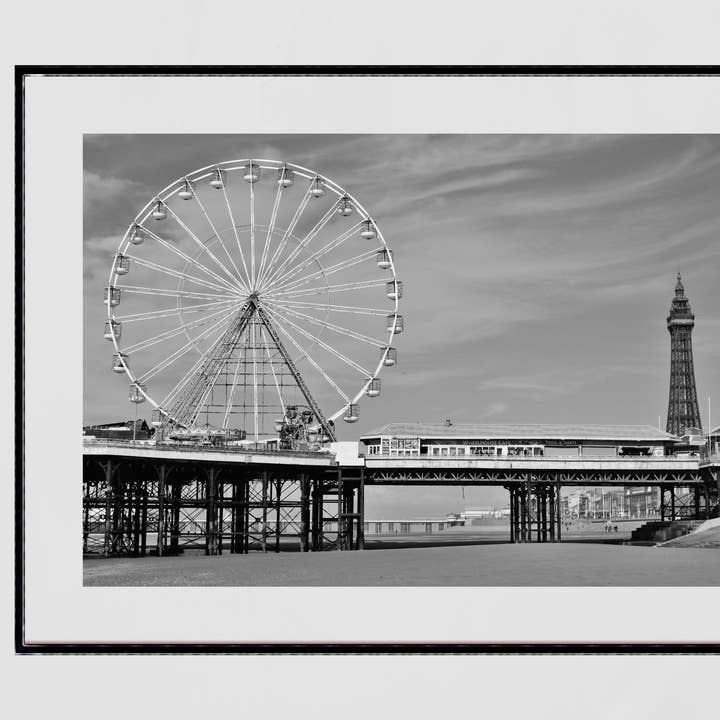Blackpool Poster Blackpool Tower Central Pier Black And Whit for wholesale by Mo & Paul Photography