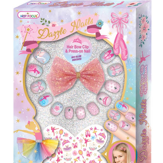 Hot Focus, Inc. - Wholesale Press-On/Fake Nails - Dazzle Nails + Hair Bow/Nail Stickers, Ballerina Beauty