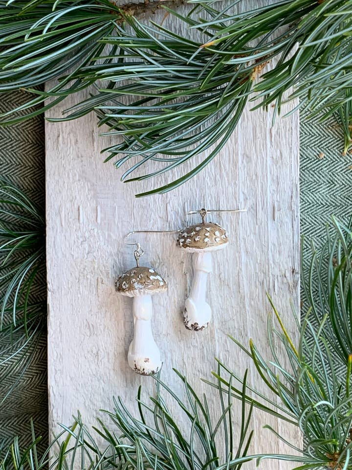 Amanita Pantherina Mushroom Earrings for wholesale by Courting the Wild