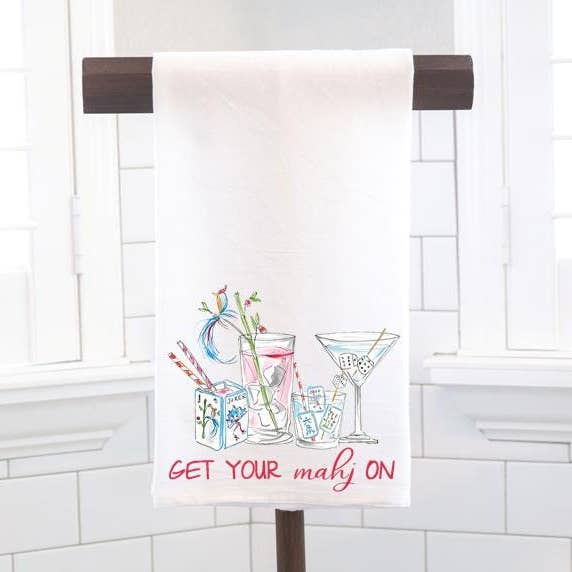 Mahj On Flour Sack Tea Towel – Hostess Mahjong Gift for wholesale by Moman Sales, Inc.