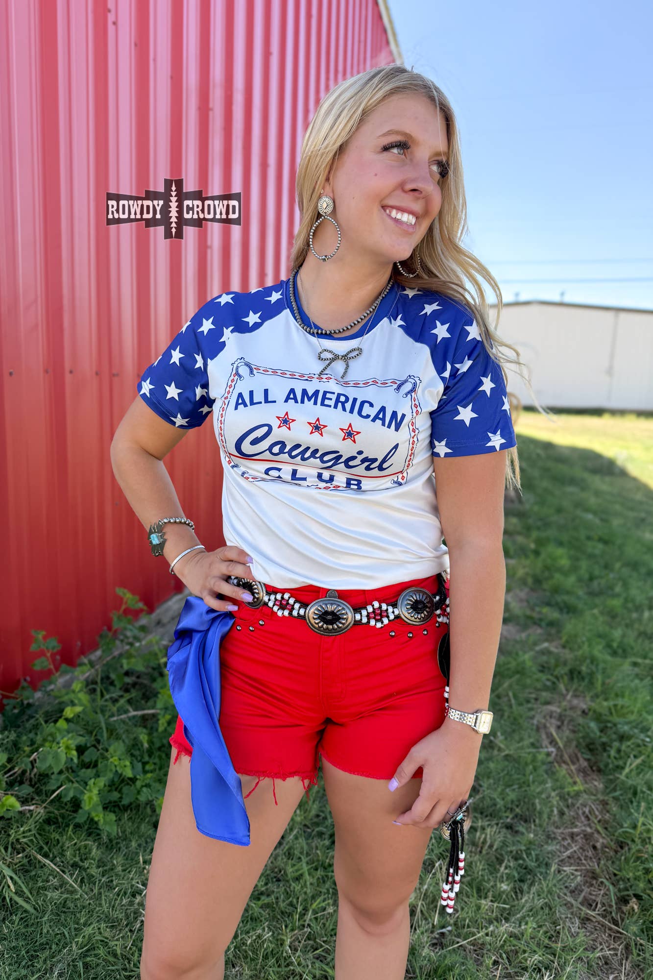 Rowdy Crowd Clothing – T-shirt estampada - Mulher por atacado – Camiseta All American Cowgirl1